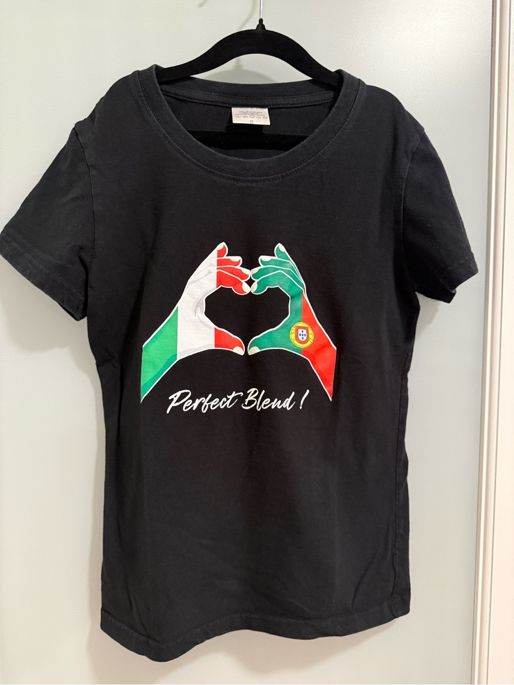 Black 'Perfect Blend' Short Sleeve Graphic Tee Portugal Italy Portuguese Italian